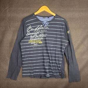 Buffalo David Bitton Long Sleeve Henley Shirt Striped Graphic